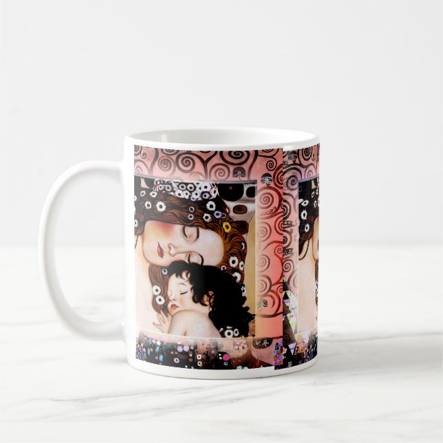 Mother and Child by Gustav Klimt Collage Coffee Mug (Left)