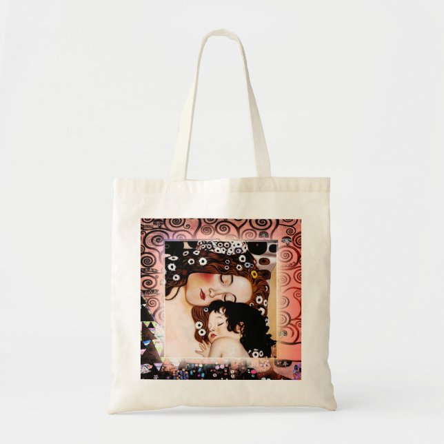 Mother and Child by Gustav Klimt Collage Tote Bag (Front)