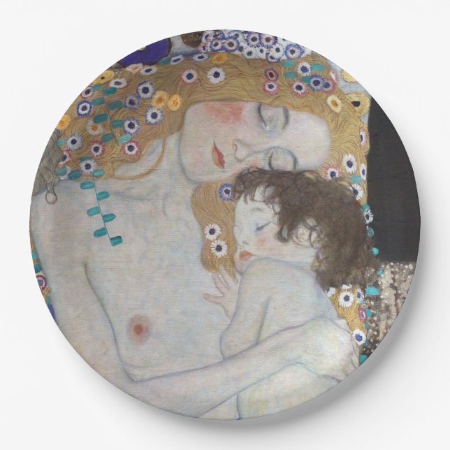 Mother and Child by Gustav Klimt Paper Plate (Front)