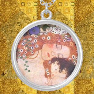 Mother and child by Klimt Silver Plated Necklace