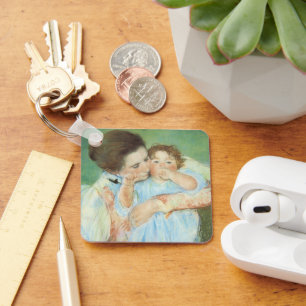 Mother and Child by Mary Cassatt, Vintage Fine Art Key Ring