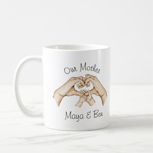 Mother and Child Custom Mug, Hand Illustration Coffee Mug (Left)
