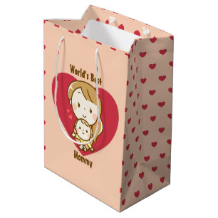 Mother and child cute kawaii cartoon mother's day medium gift bag