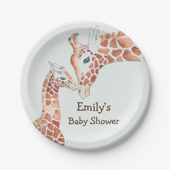 Mother and Child Giraffe Baby Shower  Paper Plate (Front)