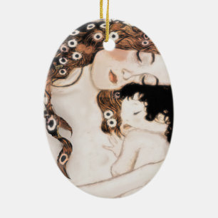 Mother and Child Gustave Klimt Ceramic Tree Decoration
