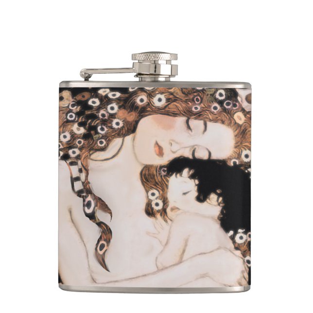 Mother and Child Gustave Klimt Hip Flask (Front)
