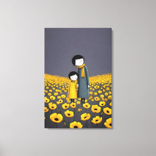 Mother and Child Holding Hands in a Golden Flower Canvas Print
