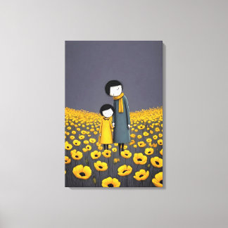 Mother and Child Holding Hands in a Golden Flower  Canvas Print