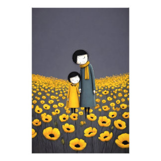 Mother and Child Holding Hands in a Golden Flower Photo Print