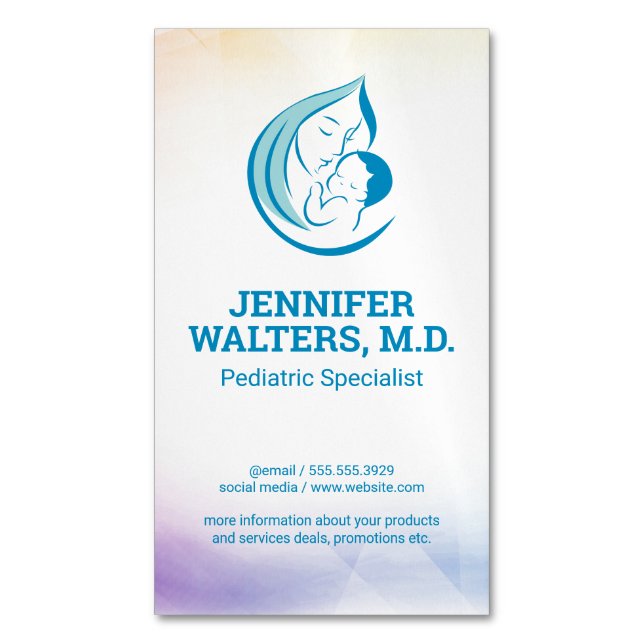 Mother and Child Illustrative Logo Magnetic Business Card (Front Vertical)