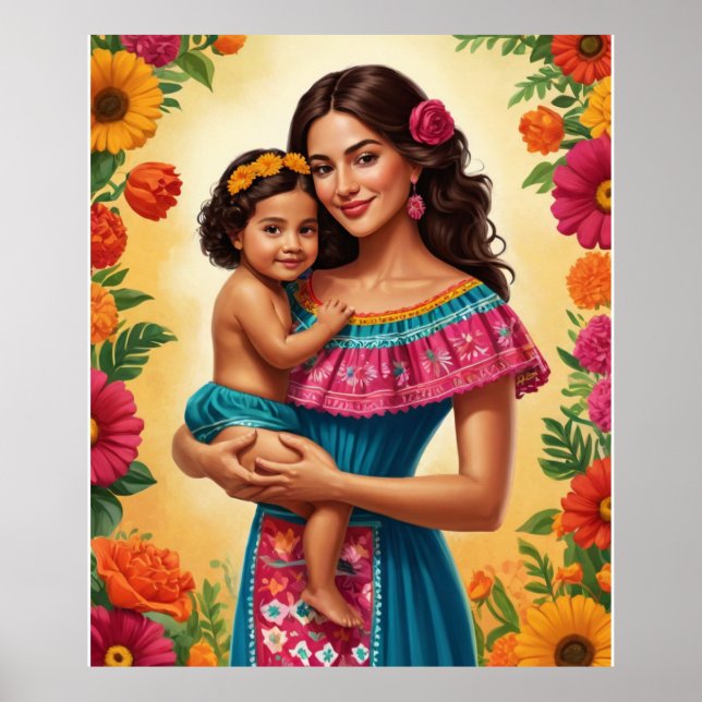 Mother and Child in Traditional Mexican Dress  Poster (Front)