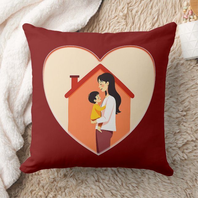 Mother and Child Love Illustration – Warm Family Cushion (Blanket)