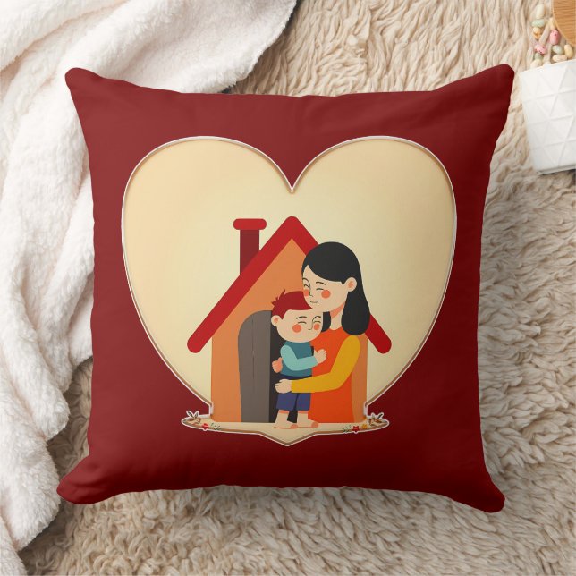 Mother and Child Love Illustration – Warm Family Cushion (Blanket)