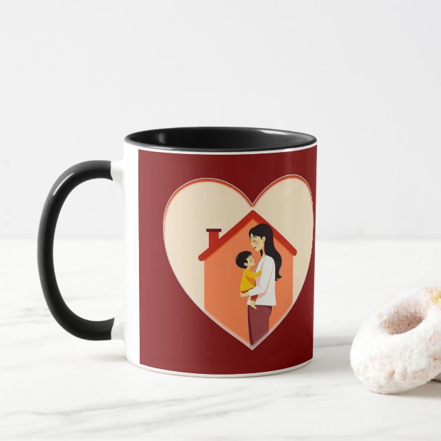 Mother and Child Love Illustration – Warm Family Mug (With Donut)