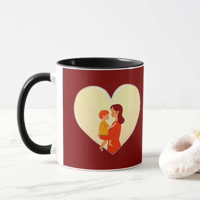 Mother and Child Love Illustration – Warm Family Mug (With Donut)