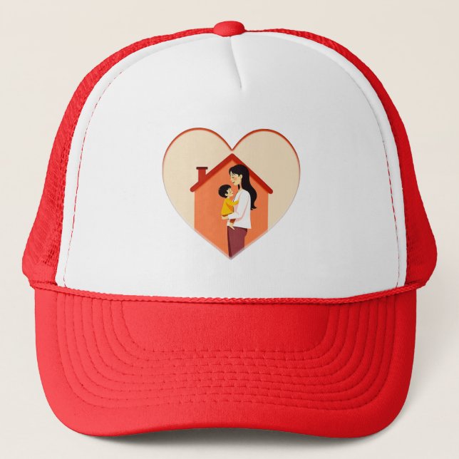 Mother and Child Love Illustration – Warm Family  Trucker Hat (Front)