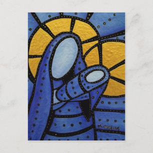 Mother And Child Modern Abstract Blue Postcard