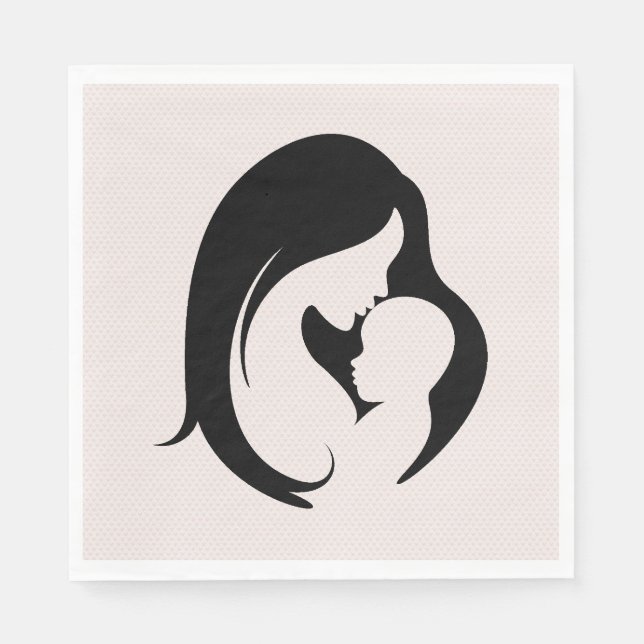Mother and Child On Pink Hearts Napkin (Front)
