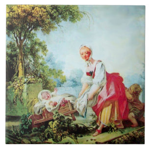 Mother and Child on Wheelbarrow by Fragonard Tile