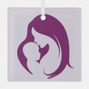 Mother and child purple glass ornament