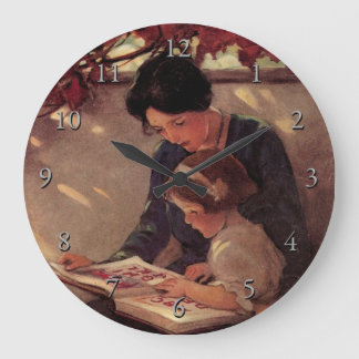 Mother and Child Reading Large Clock