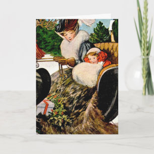 Mother and child sleighing holiday card