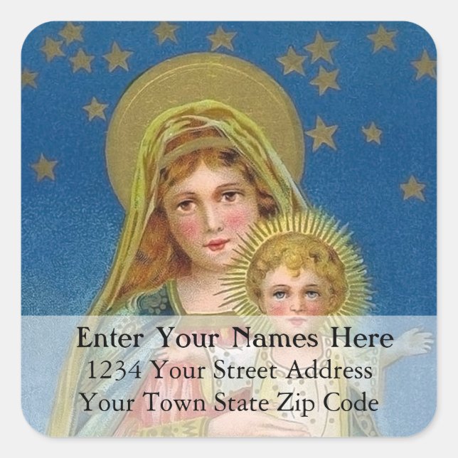 Mother and Child Vintage Christmas Address Label (Front)