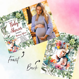 Mother and Child Watercolor Photo Baby Shower Invitation