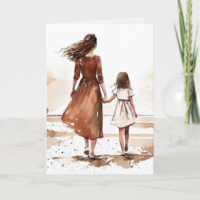Mother And Daughter Beach Painting Card (Front)