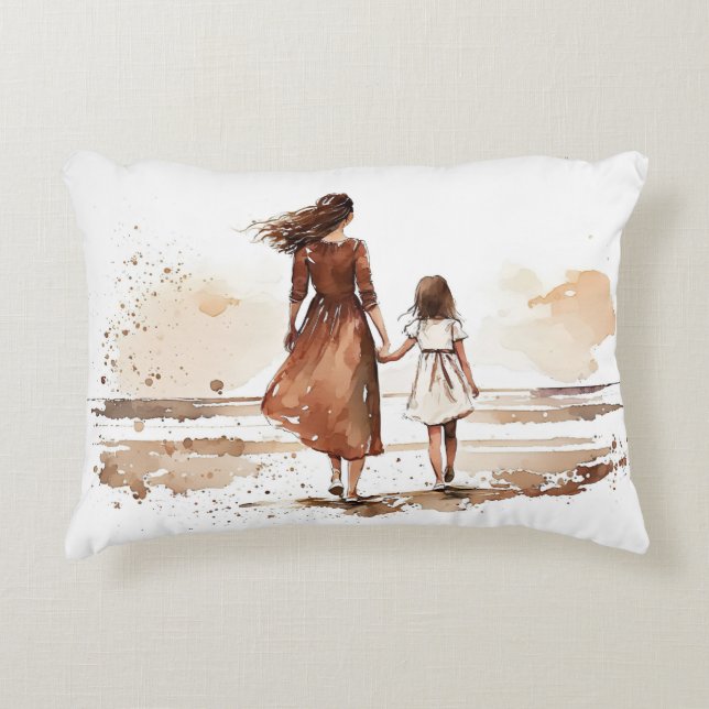 Mother And Daughter Beach Painting Decorative Cushion (Front)
