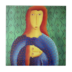 Mother And Daughter Contemporary Art Painting Tile