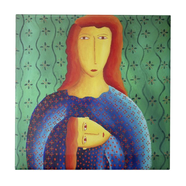 Mother And Daughter Contemporary Art Painting Tile (Front)