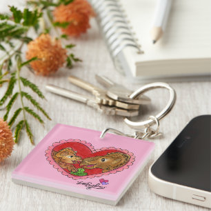 Mother and Daughter Dinosaur Pink Keychain