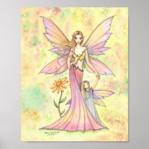 Mother and Daughter Fairy Watercolor Art Painting Poster
