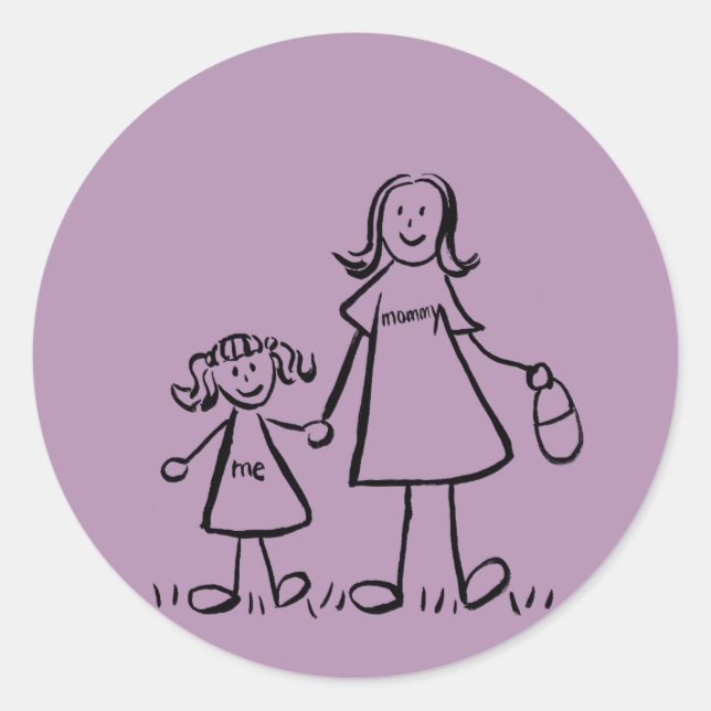 Mother and Daughter Family Characters Art Stickers (Front)