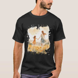 Mother and Daughter Flower Meadow Watercolor 2 T-Shirt