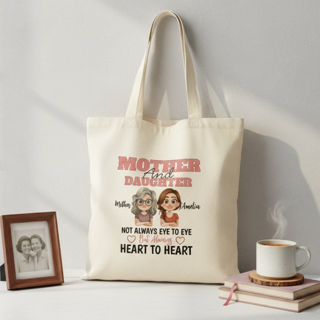 Mother and Daughter Heart to Heart Illustration Tote Bag (Creator Uploaded)