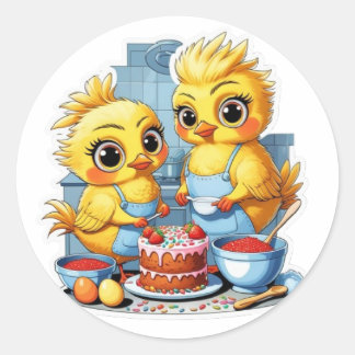 Mother and daughter in the kitchen classic round sticker