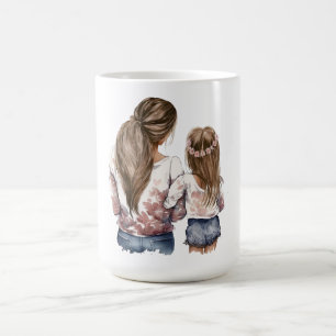 Mother and daughter, long hair, aquarell back art coffee mug