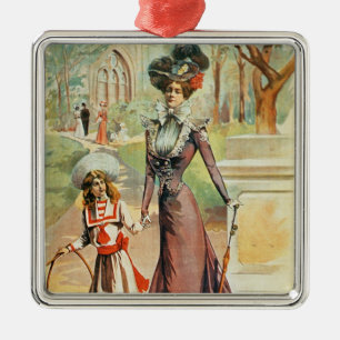 Mother and daughter on a walk (colour litho) metal tree decoration