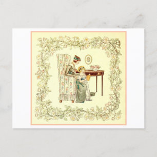 Mother and Daughter Reading Postcard