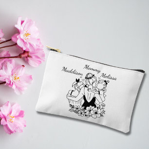 Mother And Daughters Line Art With Names Accessory Pouch