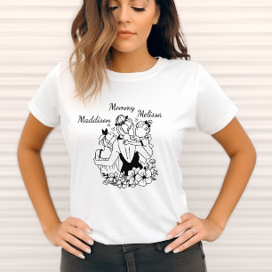 Mother And Daughters Line Art With Names T-Shirt