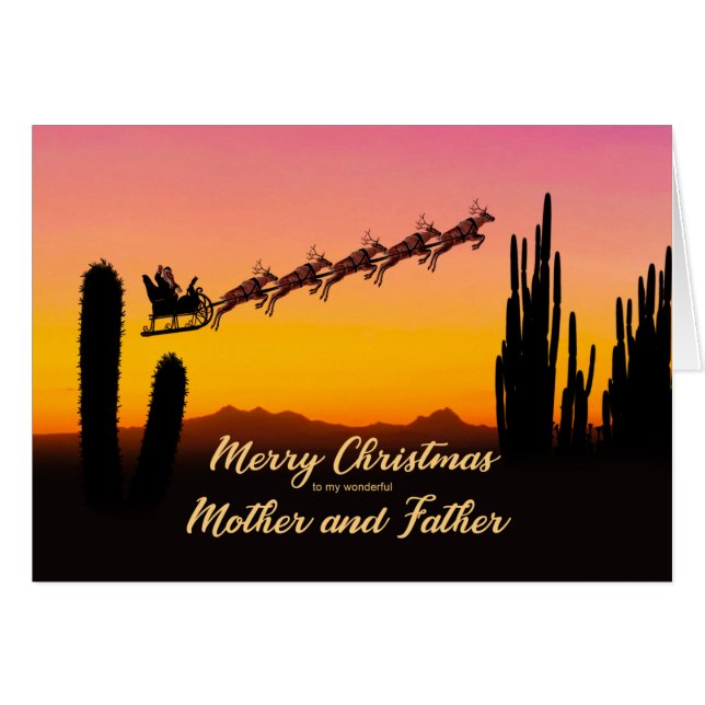 Mother and Father Christmas Santa Over Desert (Front Horizontal)