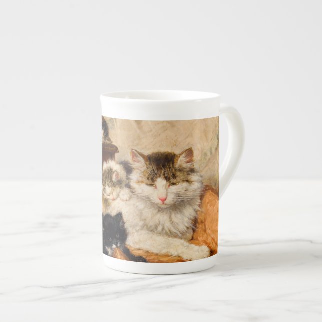 Mother and Her Kittens Bone China Mug (Front Right)