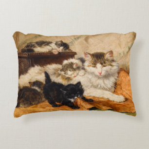 Mother and Her Kittens Decorative Cushion