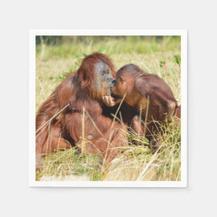 Mother and juvenile orangoutans (Pongo pygmaeus) Napkin