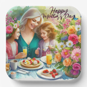 Mother and Kids Happy Mother's Day Paper Plate