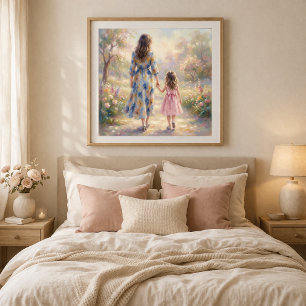 Mother And Little Daughter Walking Poster