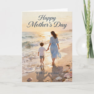 Mother and Son Beach Walk Mother's Day Holiday Card